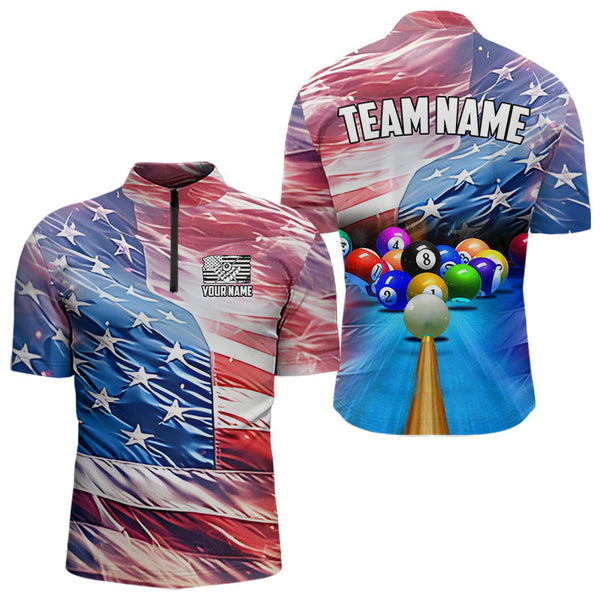 Maxcorners Personalized Glowing Patriotic American Flag 8 Ball Billiard Shirt For Men – Custom Pool Jersey TU0506