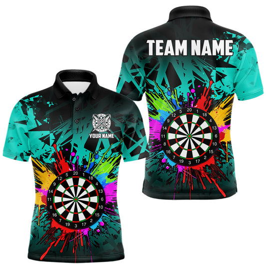 Maxcorners Turquoise Funny Dartboard Colorful Darts Shirts For Men Custom Darts Polo & Quarter Zip Team Jersey LM0106