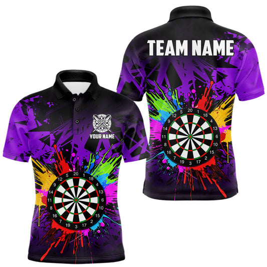 Maxcorners Purple Funny Dartboard Colorful Darts Shirts For Men Custom Darts Polo & Quarter Zip Team Jersey LM0106