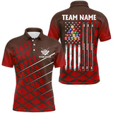 MaxCorners Billiard Red Grunge American Flag Customized Name, Team Name 3D Polo Shirt
