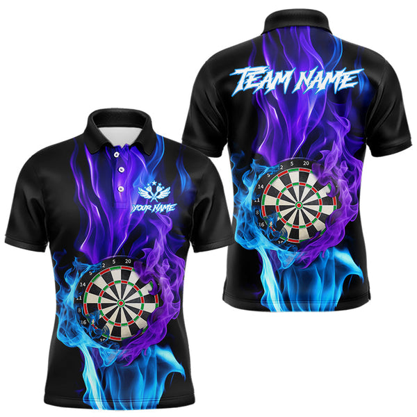 Maxcorners Purple And Blue Flaming Smoke Darts Shirt For Men Custom Darts Jersey Team Polo & Quarter Zip MT0111