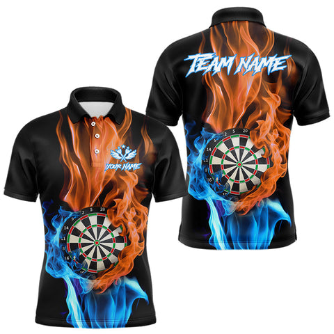 Maxcorners Blue And Orange Flaming Smoke Darts Shirt For Men Custom Darts Jersey Team Polo & Quarter Zip MT0111