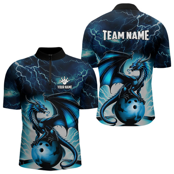 Maxcorners Blue Thunder Lightning Custom Dragon Bowling Shirts For Men, Bowling Team Jerseys Polo & 1/4 Zip