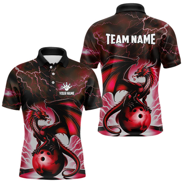 Maxcorners Red Thunder Lightning Custom Dragon Bowling Shirts For Men, Bowling Team Jerseys Polo & 1/4 Zip