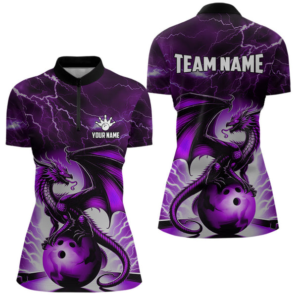 Maxcorners Purple Thunder Lightning Custom Dragon Bowling Shirts For Men, Bowling Team Jerseys Polo & 1/4 Zip