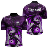 Maxcorners Purple Thunder Lightning Custom Dragon Bowling Shirts For Men, Bowling Team Jerseys Polo & 1/4 Zip