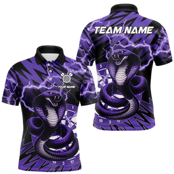 Maxcorners Custom Purple Dartboard Cobra Snake Lightning Darts Shirt For Men, Dart Team Jersey Polo & 1/4 Zip LM1904