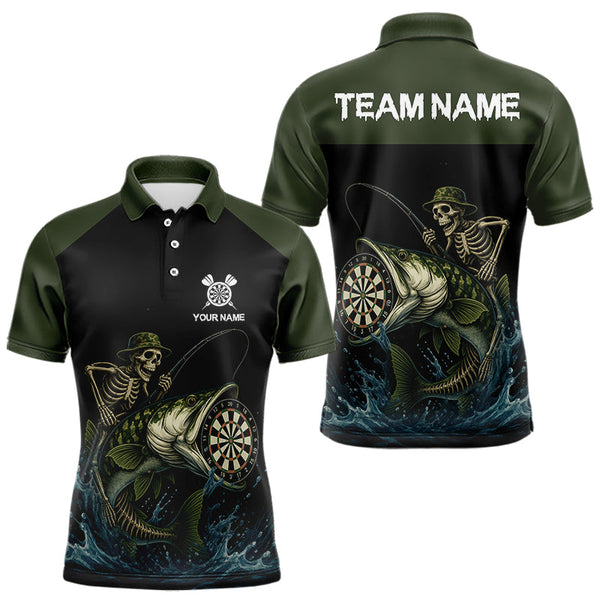 Maxcorners Darts Custom Funny Skeleton Fishing Dart Shirt With Pocket For Men Dart Team Jersey