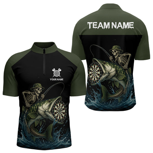 Maxcorners Darts Custom Funny Skeleton Fishing Dart Shirt With Pocket For Men Dart Team Jersey
