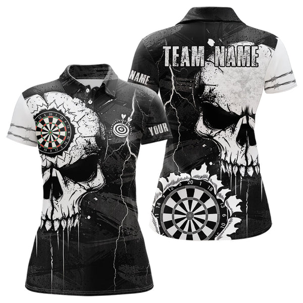 Maxcorners Darts Custom Black And White Grunge Skull Dart Shirts For Men | Team Darts Jerseys - Polo & Quarter Zip