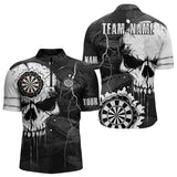Maxcorners Darts Custom Black And White Grunge Skull Dart Shirts For Men | Team Darts Jerseys - Polo & Quarter Zip