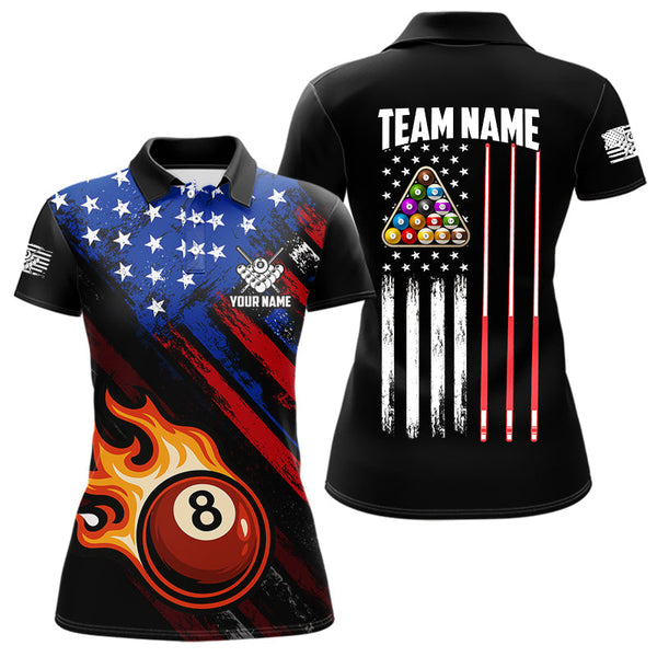 Maxcorners Funny Flame 8 Ball Billiard Shirts For Men Custom Patriotic American Flag Pool Team Jerseys MT1006