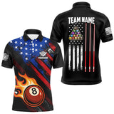 Maxcorners Funny Flame 8 Ball Billiard Shirts For Men Custom Patriotic American Flag Pool Team Jerseys MT1006