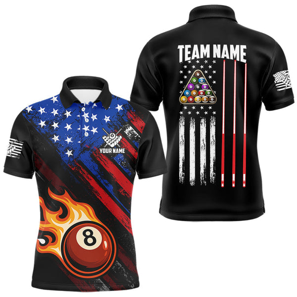 Maxcorners Funny Flame 8 Ball Billiard Shirts For Men Custom Patriotic American Flag Pool Team Jerseys MT1006