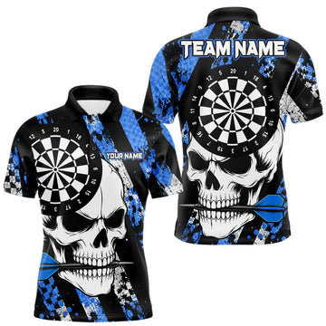 Maxcorners Blue Camo Stripes Skull Darts Shirt For Men, Custom Darts Team Jersey Polo & Quarter ZipMaxcorners Blue Camo Stripes Skull Darts Shirt For Men, Custom Darts Team Jersey Polo & Quarter Zip LM0510