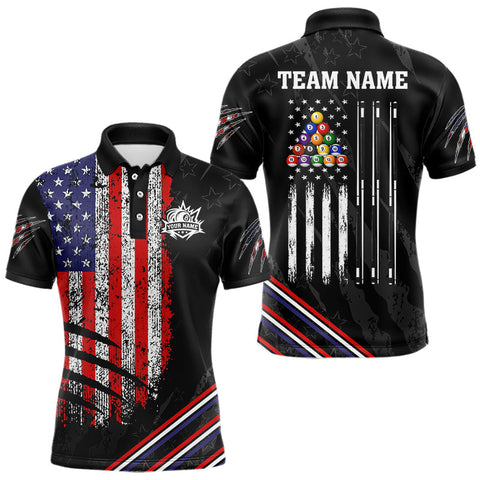 Maxcorners Personalized American Flag Billiard Shirt For Men Custom Grunge Vintage Patriotic Pool Team Jersey LM0210