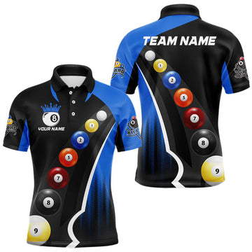 Maxcorners Personalized Black Blue Billiard Shirt For Men Custom Funny Pool Balls Team Jersey Polo & 1/4 Zip