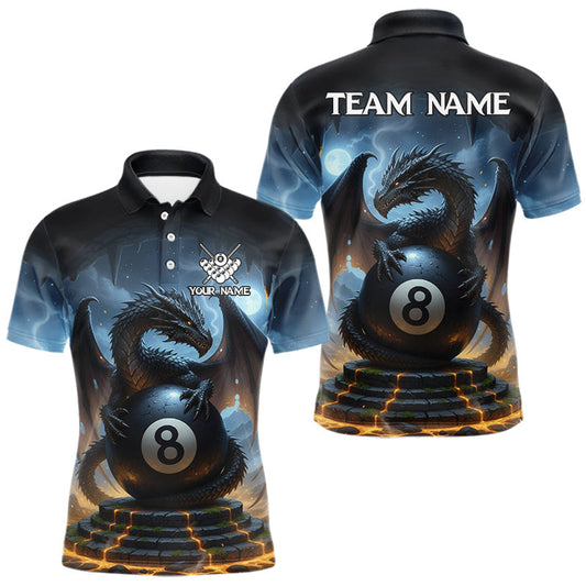 Maxcorners Custom Dragon Billiard Shirt For Men, 8 Ball Pool Jersey Billiard Team Shirt Polo & Quarter Zip LM1109