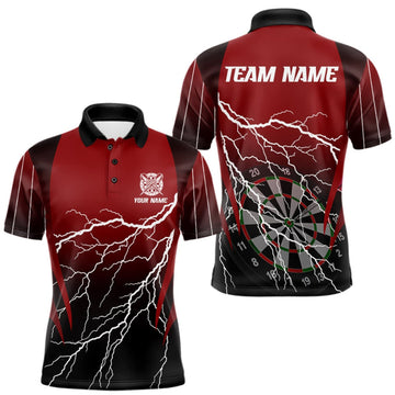 Maxcorners Personalized Black And Red Lightning Thunder Darts Shirt For Men Custom Darts League Team Jersey LM0410