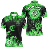 Maxcorners Fire Flame Darts Board Custom Skull Dart Shirts For Men, Death Skeleton Scary Dart Jerseys | Green