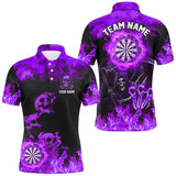 Maxcorners Fire Flame Darts Board Custom Skull Dart Shirts For Men, Death Skeleton Scary Dart Jerseys | Purple