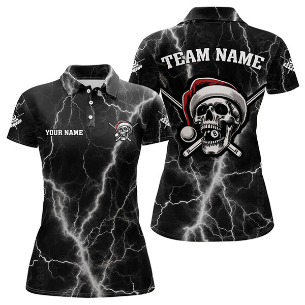 Maxcorners Personalized Santa Skull Thunder Lightning Billiard Shirts Christmas Black Billiard Jersey