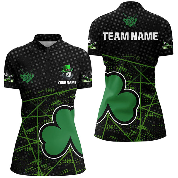 Maxcorners Custom Black Green St Patrick'S Day Shamrock Billiard Men Polo Shirts, Patrick Billiard Jerseys