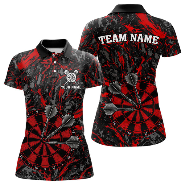 Maxcorners Custom Black And Red Grunge Camo Dart Shirts For Men, Camouflage Dart Team Jersey Polo & 1/4 Zip