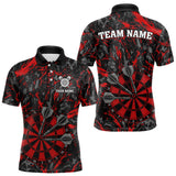 Maxcorners Custom Black And Red Grunge Camo Dart Shirts For Men, Camouflage Dart Team Jersey Polo & 1/4 Zip