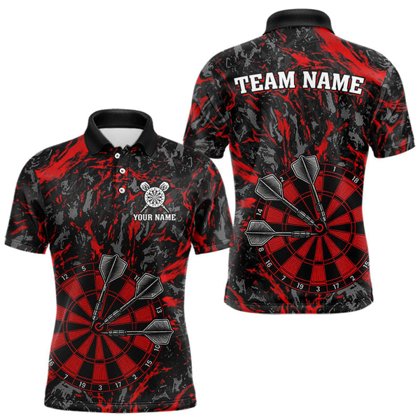 Maxcorners Custom Black And Red Grunge Camo Dart Shirts For Men, Camouflage Dart Team Jersey Polo & 1/4 Zip