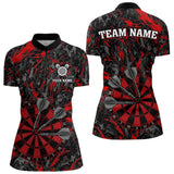 Maxcorners Custom Black And Red Grunge Camo Dart Shirts For Men, Camouflage Dart Team Jersey Polo & 1/4 Zip