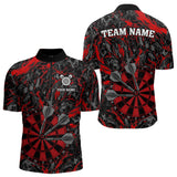Maxcorners Custom Black And Red Grunge Camo Dart Shirts For Men, Camouflage Dart Team Jersey Polo & 1/4 Zip