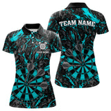 Maxcorners Custom Black And Blue Grunge Camo Dart Shirts For Men, Camouflage Dart Team Jersey Polo & 1/4 Zip