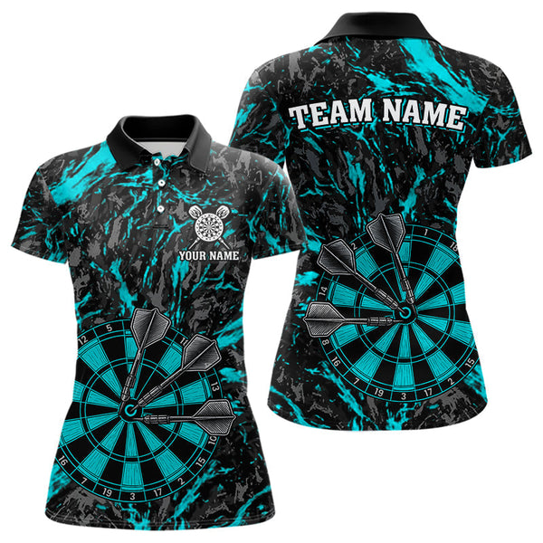 Maxcorners Custom Black And Blue Grunge Camo Dart Shirts For Men, Camouflage Dart Team Jersey Polo & 1/4 Zip