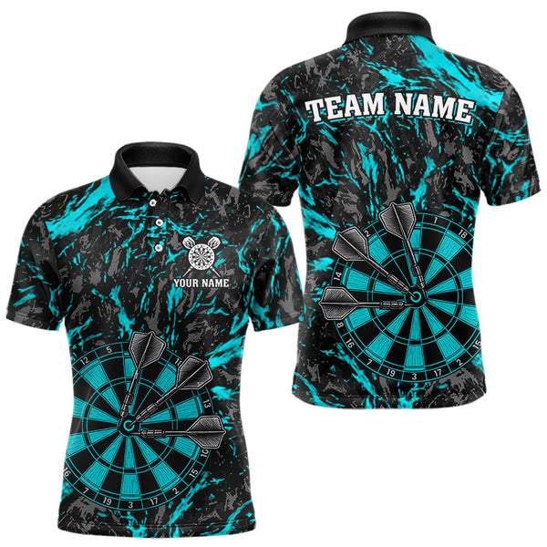 Maxcorners Custom Black And Blue Grunge Camo Dart Shirts For Men, Camouflage Dart Team Jersey Polo & 1/4 Zip