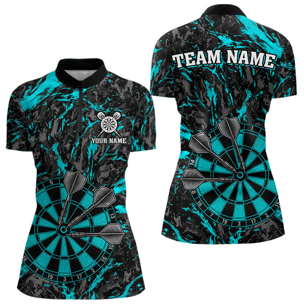 Maxcorners Custom Black And Blue Grunge Camo Dart Shirts For Men, Camouflage Dart Team Jersey Polo & 1/4 Zip