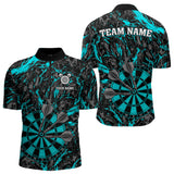 Maxcorners Custom Black And Blue Grunge Camo Dart Shirts For Men, Camouflage Dart Team Jersey Polo & 1/4 Zip