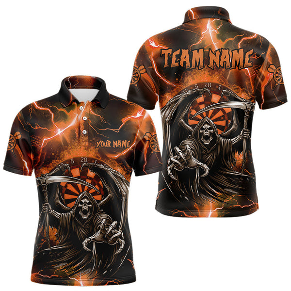 Maxcorners Personalized Orange Grim Reaper Custom Thunder Lightning Men Dart Shirts, 3D Darts Team Jerseys
