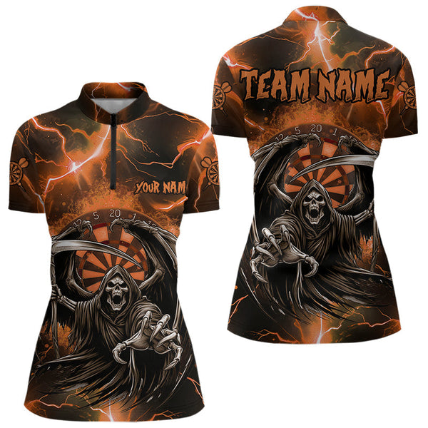 Maxcorners Personalized Orange Grim Reaper Custom Thunder Lightning Men Dart Shirts, 3D Darts Team Jerseys