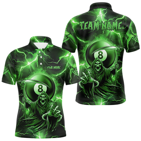 Maxcorners Green Grim Reaper 8 Ball Billiard Shirt For Men Custom Funny Thunder Lightning Pool Team Jersey MT0410