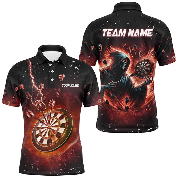 Maxcorners Personalized Scary Death Skeleton Fire Dart Shirts For Men Custom Darts League Team Jerseys