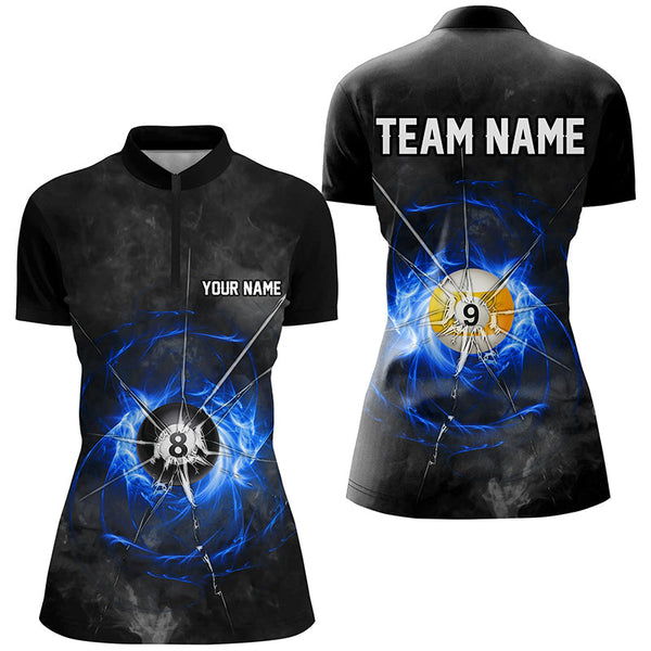 MaxCorners Billiard Ball 8 & Ball 9 Crack Glass Customized Name, Team Name 3D Polo Shirt For Women