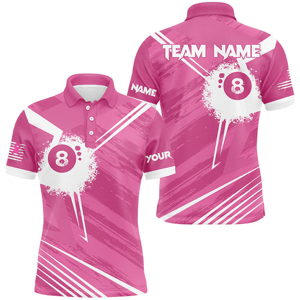 Maxcorners Billiard 8 Ball Breast Cancer Awareness Customized Name, Team Name 3D Polo Shirt Unisex