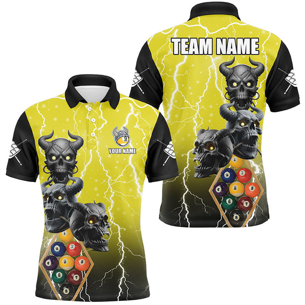 Maxcorners Billiard Lightning Skull 9 Ball Pool Customized Name, Team Name 3D Polo Shirt Unisex