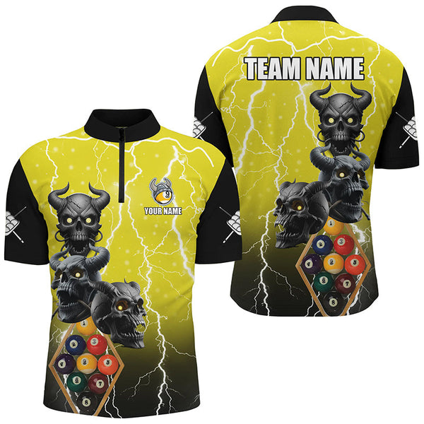 Maxcorners Billiard Lightning Skull 9 Ball Pool Customized Name, Team Name 3D Polo Shirt Unisex