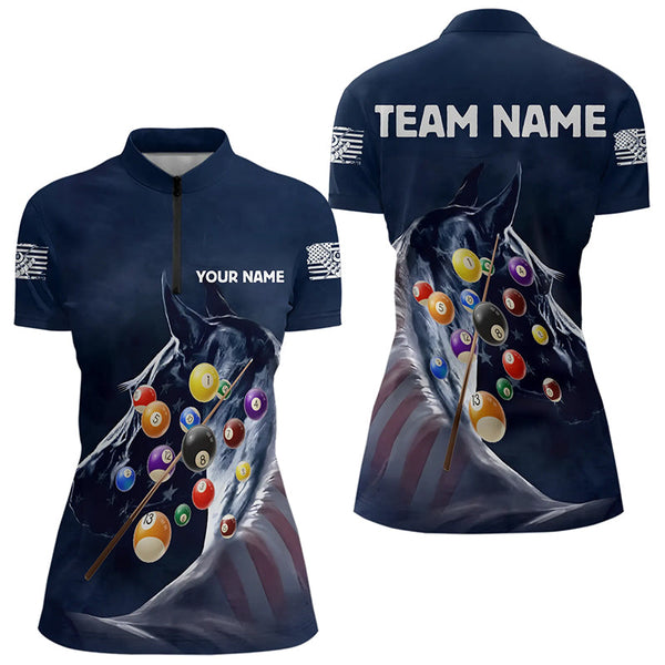 Maxcorners Personalized See Waves 3D Billiard Balls Pool Shirts For Women Custom Blue Navy Billiard Jerseys