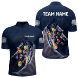 Maxcorners Personalized See Waves 3D Billiard Balls Pool Shirts For Men Custom Blue Navy Billiard Jerseys