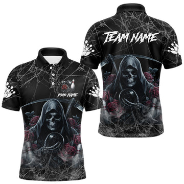 Maxcorners Grim Reaper And Roses Custom Bowling Shirt For Men, Bowling Team Jersey Polo & Quarter Zip LM0404