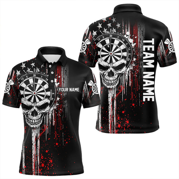 Maxcorners Retro American Flag Grunge Skull Darts Polo Custom Dart Shirts For Men And Women Darts Jerseys