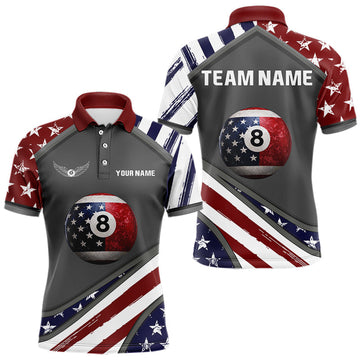 Maxcorners Patrioitc 8 Ball Pool Men Billiard Polo & 1/4-Zip Shirt Personalized Billiard Team Jersey